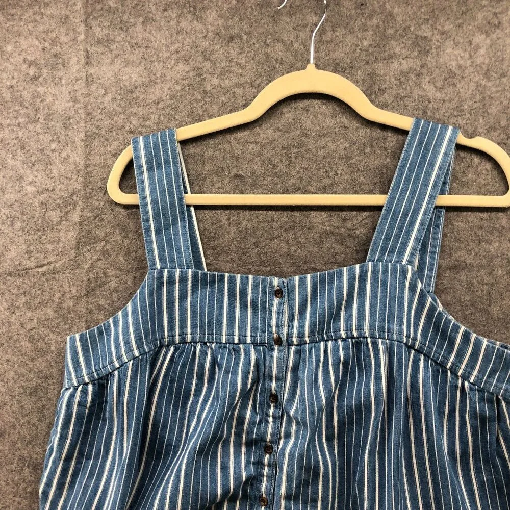 Old Navy Smocked Cami Top Womens L Chambray Striped Blue Square Neck Button - Picture 3 of 8
